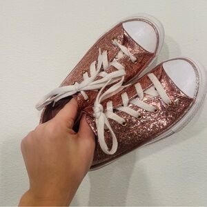 Converse All Star Low GS Dusk Pink Glitter Sneakers Size 1